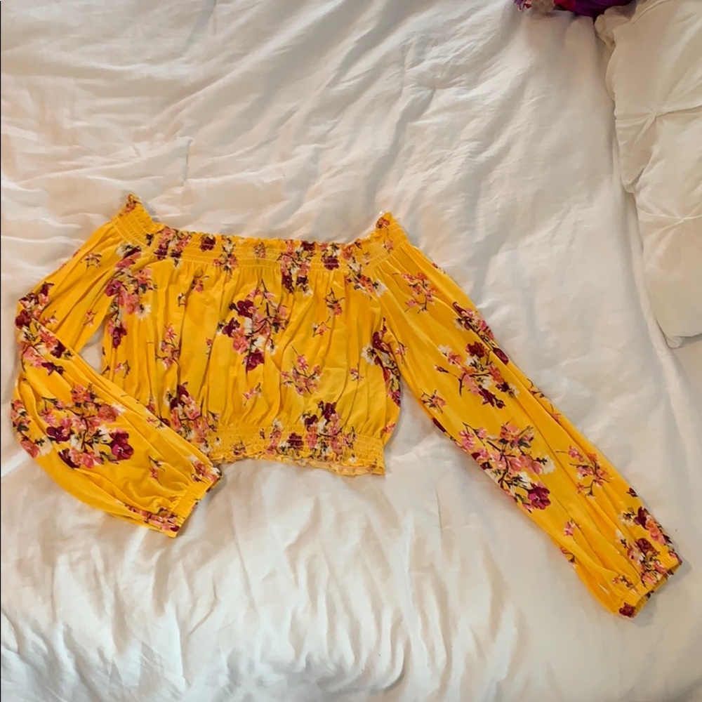 NWOT Floral and yellow off the shoulder crop top